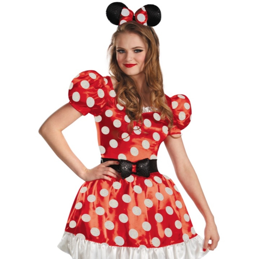 Disney Minnie Mouse Red & White Polka Dot Dress Ears Costume Juniors Size L